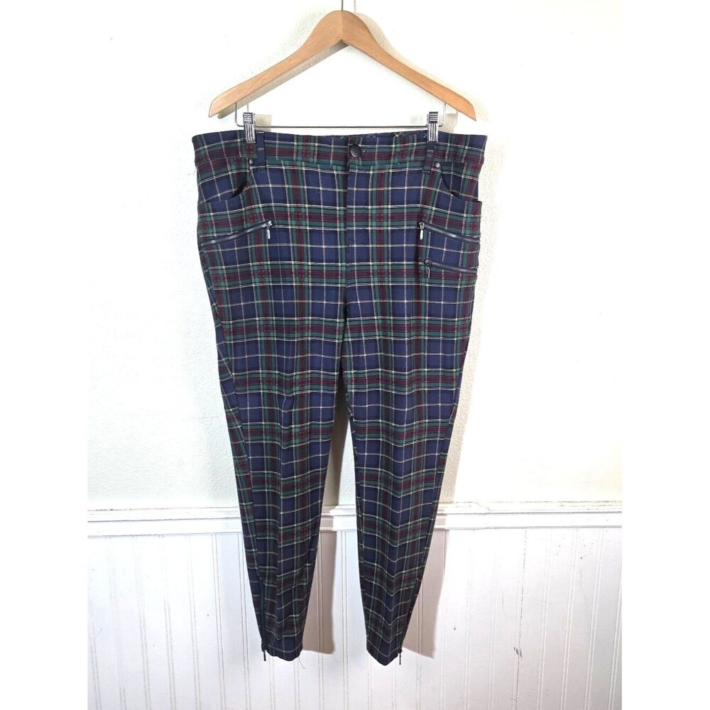 Torrid Plaid Pants Women's 20 Navy Green Red Tartan Punk Zipper Ankle Stretch